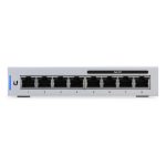 Imagen del switch Ubiquiti UniFi Switch 8 Gestionado con Gigabit Ethernet (10/100/1000) y Energía sobre Ethernet (PoE), SKU US-8-60W. Color gris.