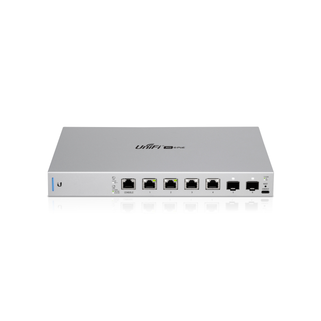 Ubiquiti UniFi Switch Gestionado 10G PoE 1U Gris Imagen del interruptor gestionado Ubiquiti UniFi US-XG-6POE con soporte para Ethernet 100/1000/10000 y energía sobre Ethernet, SKU US-XG-6POE