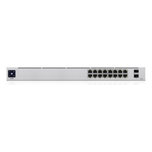 Switch Ubiquiti UniFi gestionado con 16 puertos PoE Gigabit Ethernet, modelo USW-16-POE, color plata