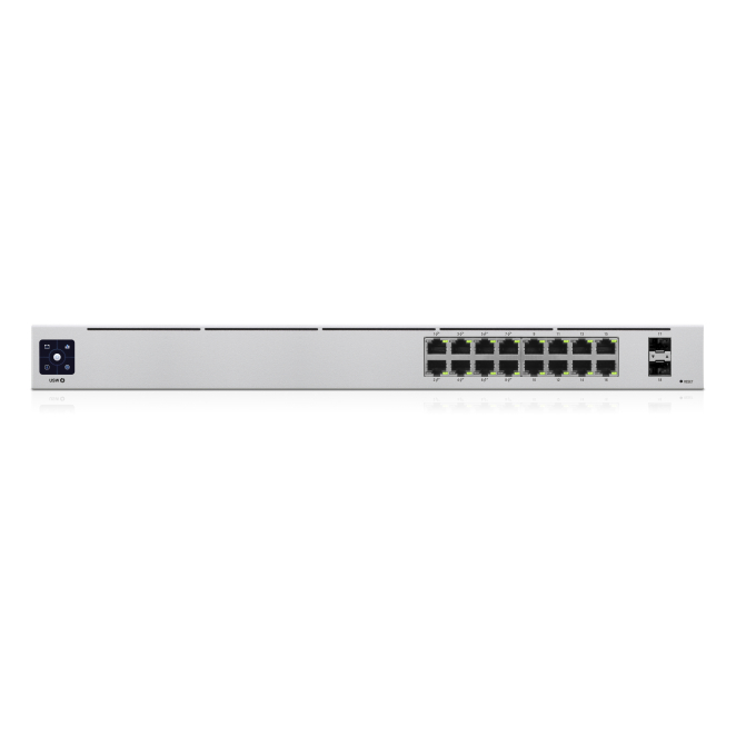 Ubiquiti UniFi switch 16 puertos PoE Gigabit Ethernet Switch Ubiquiti UniFi gestionado con 16 puertos PoE Gigabit Ethernet, modelo USW-16-POE, color plata