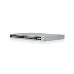 Imagen del switch gestionado Ubiquiti UniFi modelo USW-48-PoE. Tiene 48 puertos L2 Gigabit Ethernet (10/100/1000) con soporte para Energía sobre Ethernet (PoE) y ocupa 1U en rack de acero inoxidable.