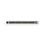 Imagen del switch gestionado Ubiquiti UniFi modelo USW-48-PoE. Tiene 48 puertos L2 Gigabit Ethernet (10/100/1000) con soporte para Energía sobre Ethernet (PoE) y ocupa 1U en rack de acero inoxidable.