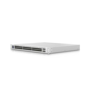 Imagen del Ubiquiti UniFi USW-ENTERPRISE-48-POE, un switch gestionado L3 blanco con 48 puertos PoE y soporte para velocidades 100/1000/2500, SKU USW-ENTERPRISE-48-POE