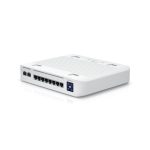 Vista del switch Ubiquiti UniFi Enterprise 8 PoE Gestionado L3 con 2.5G Ethernet y acero inoxidable, SKU USW-ENTERPRISE-8-POE