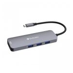 Adaptador Verbatim CMH-08 USB Tipo C con velocidad de 5000 Mbit/s, color plata, SKU 32151.