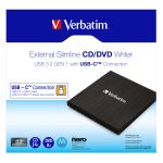 Verbatim unidad de disco óptico DVD±RW en color negro, destacada por su alta velocidad de escritura y versatilidad. SKU: 43886