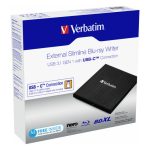 Unidad de disco óptico Blu-Ray RW de Verbatim, color negro, SKU 43889, alta capacidad de almacenamiento y grabación