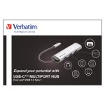 Verbatim Hub Multipuertos USB-C con 4 puertos USB 3.2 Gen 1, SKU: 49147, ideal para expandir la conectividad de tu laptop