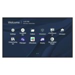 Vista frontal de la pantalla de señalización Viewsonic CDE7530 de 75 pulgadas con conexión Wifi, brillo de 450 cd/m², resolución 4K Ultra HD, color negro y procesador Android 11. SKU CDE7530.