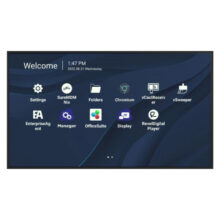 Vista frontal de la pantalla de señalización Viewsonic CDE7530 de 75 pulgadas con conexión Wifi, brillo de 450 cd/m², resolución 4K Ultra HD, color negro y procesador Android 11. SKU CDE7530.
