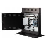 Vista lateral derecha de la pantalla táctil negra Viewsonic EP5542T de 55 pulgadas 4K Ultra HD, con un diseño de tótem y brillo de 450 cd/m²