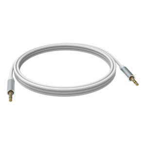 Vista del cable de audio Vision de 10 metros, con conector de 3.5 mm y color blanco, SKU TC 10M3.5MMP
