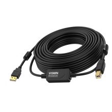 Cable USB Vision de 10 metros, versión 2.0, con conectores USB A y USB B en color negro. Producto SKU: TC 10MUSB+/BL/2