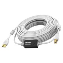 Cable Vision TC 15MUSB+/2 de 15 metros en color blanco con conectores USB A y USB B, compatible con USB 2.0