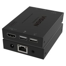 Receptor AV HDMI-over-IP de Vision en color negro, modelo compatible con múltiples dispositivos. SKU TC-HDMIIPRX/3.