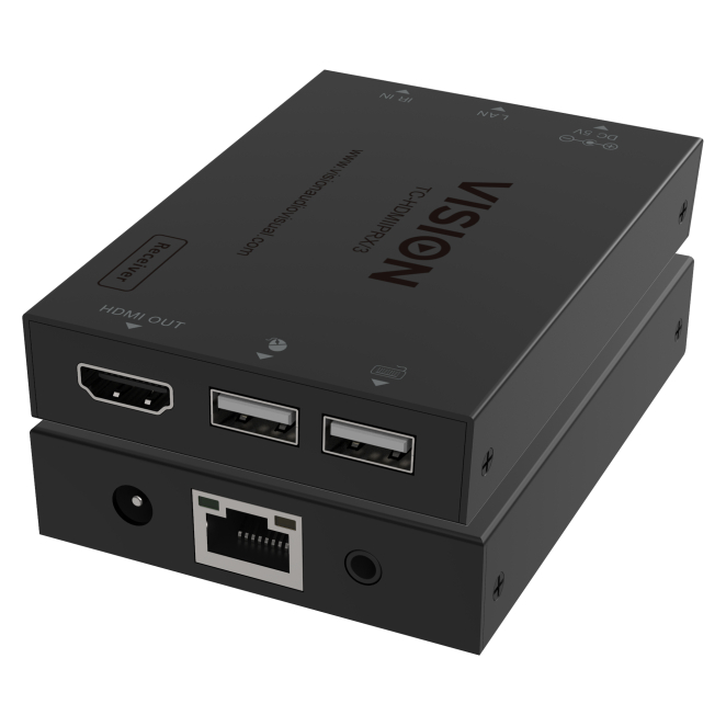 Vision Receptor AV HDMI-over-IP Negro con alta compatibilidad Receptor AV HDMI-over-IP de Vision en color negro, modelo compatible con múltiples dispositivos. SKU TC-HDMIIPRX/3.