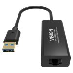 Adaptador y tarjeta de red Vision modelo TC-USBETH/BL con conexión Ethernet y USB, color azul.