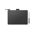 Imagen de la Wacom One M tableta digitalizadora en colores negro y blanco con dimensiones de 216 x 135 mm y conectividad USB. SKU: CTC6110WLW2B