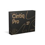 Imagen de la tableta digitalizadora Wacom Cintiq Pro 27 en color negro, que ofrece una resolución de 5080 líneas por pulgada y dimensiones de 596 x 335 mm. SKU: DTH271K0B-ST