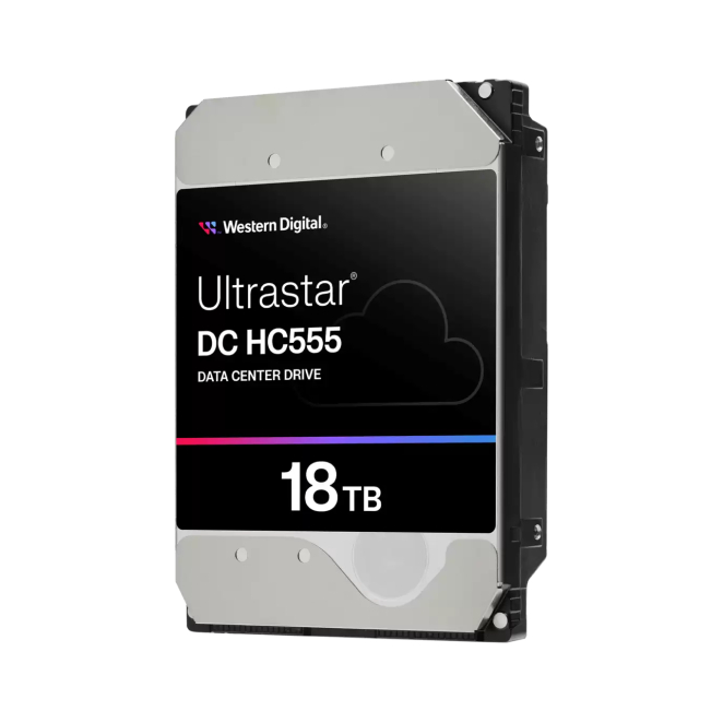 Western Digital Ultrastar DC HC555 disco duro interno 18 TB de alta capacidad Imagen del disco duro interno Western Digital Ultrastar DC HC555 de 18 TB, con 7200 RPM, 512 MB de caché y tamaño de 3.5 pulgadas, SKU 0B48723