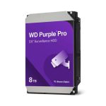 Imagen del disco duro Western Digital Purple Pro Smart Video HDD de 8TB con 7200 RPM, tamaño 3.5 pulgadas y conexión SATA. SKU: WD8002PURP