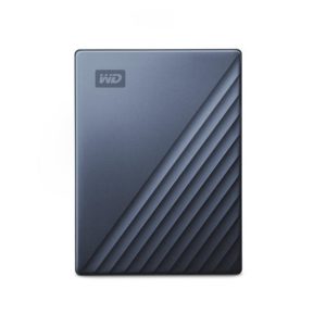 Imagen del Western Digital WDBFTM0040BBL-WESN, un disco duro externo con 4 TB de almacenamiento, USB Tipo C 3.2 Gen 1 en color negro y azul. SKU: WDBFTM0040BBL-WESN