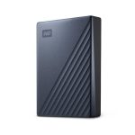 Imagen del Western Digital WDBFTM0040BBL-WESN, un disco duro externo con 4 TB de almacenamiento, USB Tipo C 3.2 Gen 1 en color negro y azul. SKU: WDBFTM0040BBL-WESN