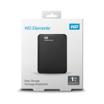Imagen del Western Digital Elements Portable disco duro externo de 1 TB, tamaño 2.5 pulgadas, Micro-USB B 3.2 Gen 1 en color negro. SKU: WDBUZG0010BBK-WESN