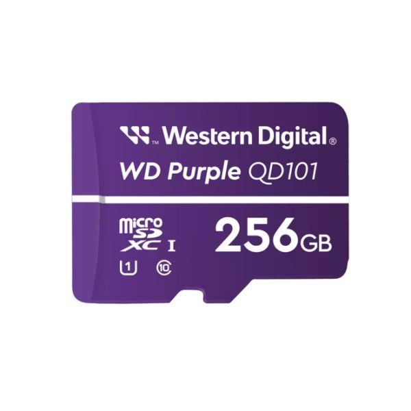 Tarjeta MicroSDXC Western Digital WD Purple SC QD101, 256 GB, Clase 10, SKU WDD256G1P0C-85AEL0, ideal para videovigilancia y almacenamiento externo