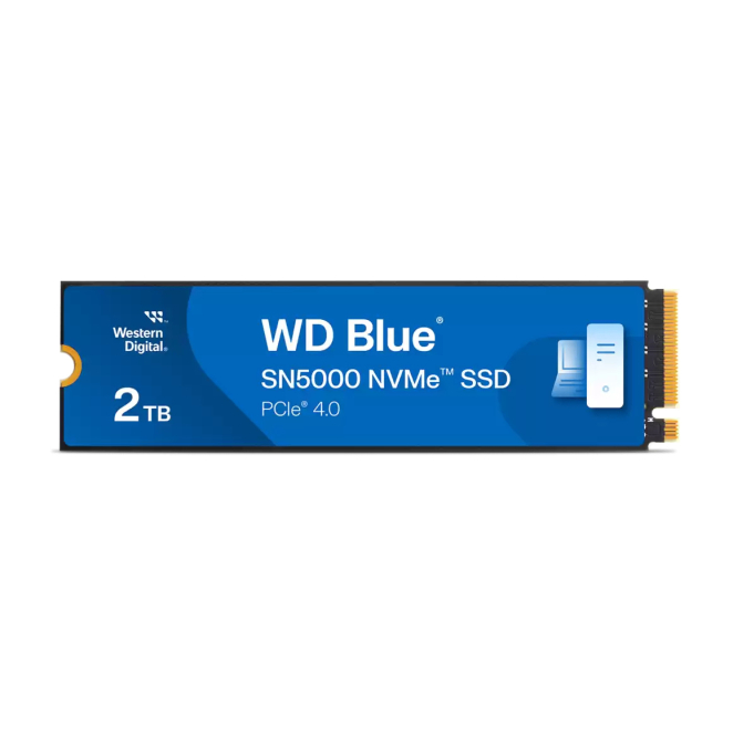 Western Digital SSD NVMe 2 TB M.2 PCIe 4.0 Imagen del SSD Western Digital Blue SN5000 de 2 TB con interfaz M.2 PCI Express 4.0 NVMe, SKU WDS200T4B0E