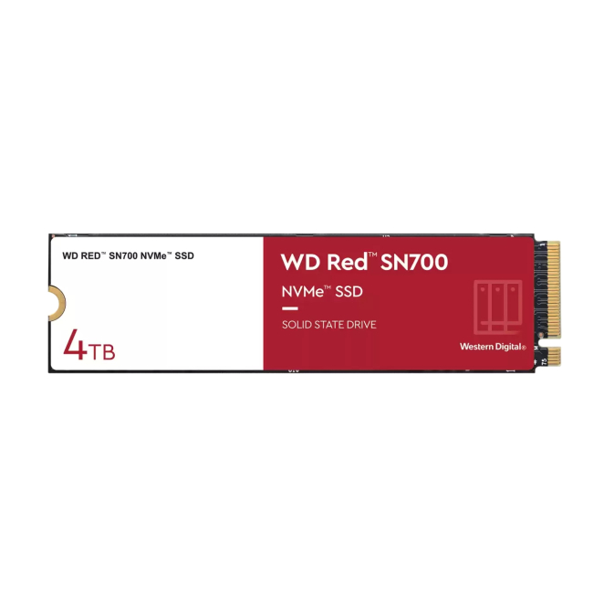 Western Digital Red SN700 4 TB NVMe M.2 PCIe 3.0 SSD Imagen del SSD Western Digital Red SN700, capacidad de 4 TB, formato M.2, interfaz PCIe 3.0, SKU: WDS400T1R0C-68BDK0