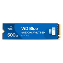 Disco duro Western Digital modelo Blue SN5000 de 500 GB, estándar M.2 PCI Express 4.0 con tecnología NVMe y memoria 3D TLC NAND. SKU: WDS500G4B0E