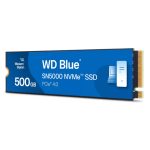Disco duro Western Digital modelo Blue SN5000 de 500 GB, estándar M.2 PCI Express 4.0 con tecnología NVMe y memoria 3D TLC NAND. SKU: WDS500G4B0E