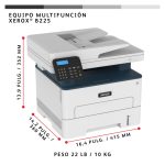 Xerox B225 impresora multifuncional A4 que imprime hasta 34 páginas por minuto, permite copia, impresión, escaneo, PS3, PCL5e/6 con alimentador automático y dos bandejas para un total de 251 hojas, SKU B225V_DNI