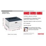 Vista frontal de la impresora Xerox B230 A4, cuenta con impresión a doble cara, 34 páginas por minuto, compatible con PCL5e/6, y capacidad de 2 bandejas para un total de 251 hojas. SKU: B230V_DNI.