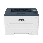 Vista frontal de la impresora Xerox B230 A4, cuenta con impresión a doble cara, 34 páginas por minuto, compatible con PCL5e/6, y capacidad de 2 bandejas para un total de 251 hojas. SKU: B230V_DNI.