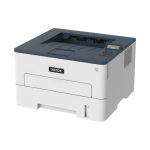 Vista frontal de la impresora Xerox B230 A4, cuenta con impresión a doble cara, 34 páginas por minuto, compatible con PCL5e/6, y capacidad de 2 bandejas para un total de 251 hojas. SKU: B230V_DNI.