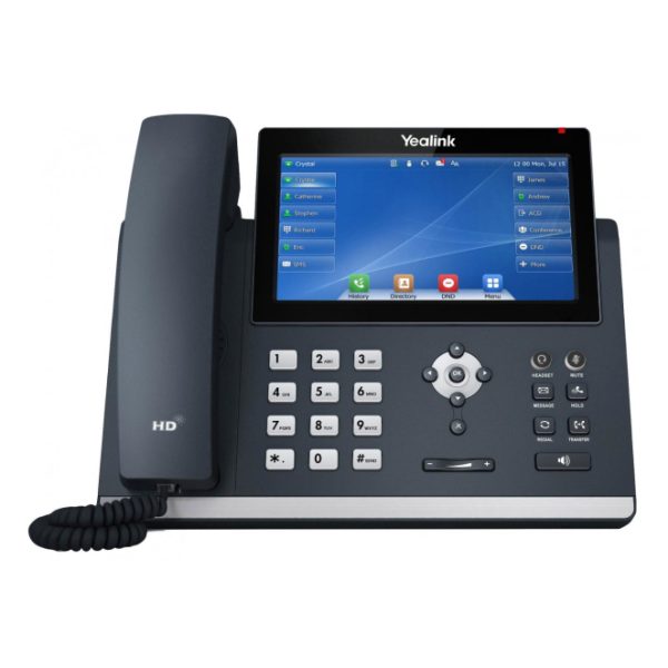 Vista del teléfono IP Yealink SIP-T48U en color gris, pantalla LED y conectividad Wifi, SKU 1301204