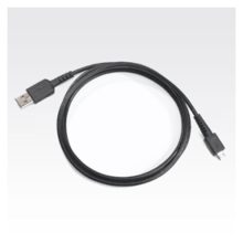 Imagen del Motorola Micro USB sync cable en color negro, compatible con varios dispositivos. SKU: 25-124330-01R.
