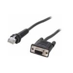 Cable de serie Zebra CBA-RF5-S07ZAR en color negro, longitud de 0.82 metros, con conectores DB-9 y RJ-45.