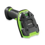 Imagen del lector de códigos de barras Zebra DS3608-DP. Este lector portátil 1D/2D láser en colores negro y verde es ideal para TPV y movilidad profesional. SKU: DS3608-DP3U4602ZVW