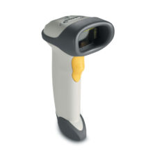 Lector de códigos de barras Zebra LS2208 portátil 1D láser en negro y blanco, SKU LS2208-SR20001R-NA