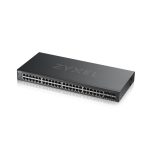 Imagen del switch gestionado Zyxel GS2220-50-EU0101F de color negro, tipo L2 con soporte Gigabit Ethernet (10/100/1000), SKU GS2220-50-EU0101F
