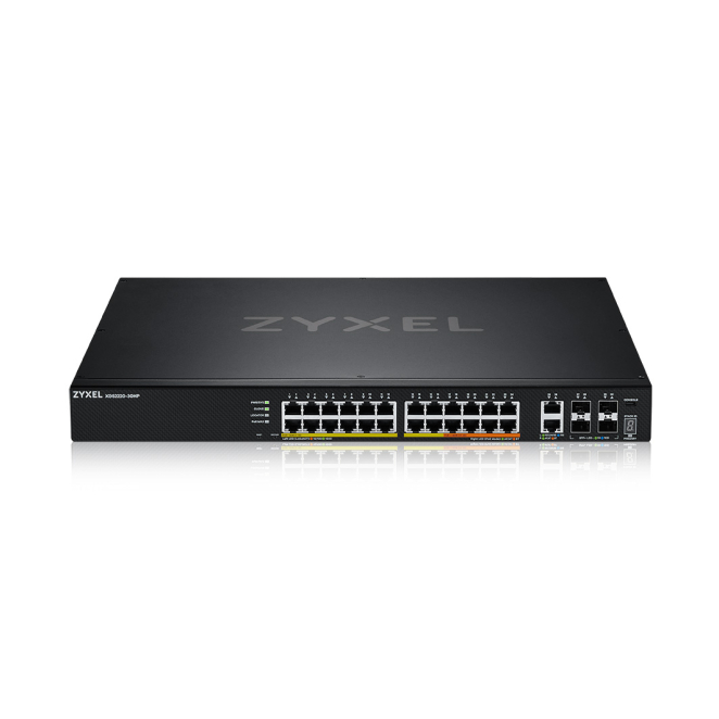 Zyxel Switch Gestionado L3 XGS2220-30HP con Gigabit Ethernet y PoE Negro Imagen del switch Zyxel XGS2220-30HP gestionado L3 con Gigabit Ethernet, Energy sobre Ethernet (PoE) en color negro, SKU XGS2220-30HP-EU0101F